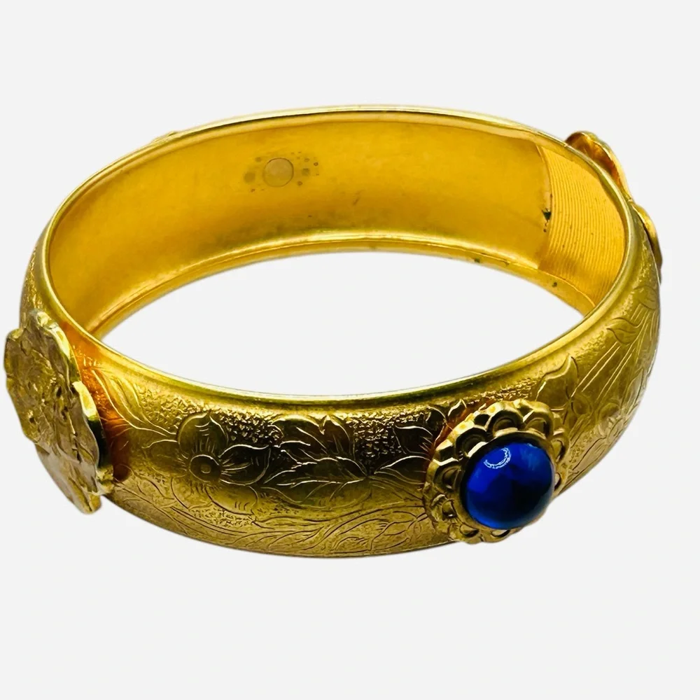 Fabulous Vintage Bangle Bracelet Jeweled Cabochons Art Nouveau Lady